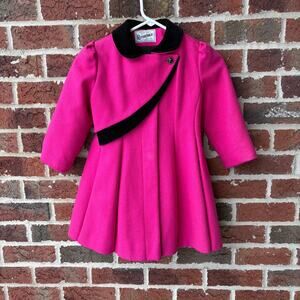 Vintage Rothschild Pink Wool Blend Coat Black Velvet Trim Size 5y